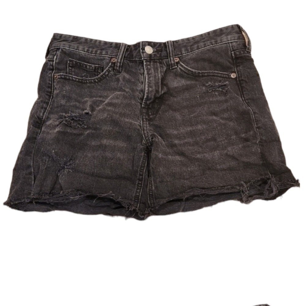 Lucky Brand Women's Black Cut Off Distressed Mid Rise Jean Shorts, size 0